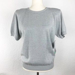Vintage Norton McNaughton Silver Metallic Thread Knit Sweater Top New Deadstock